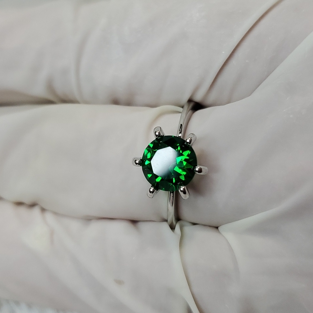 3/Glass Stone 6-Prong Silver Rings|Clear-Green-Purple|Single Cut Glass-Sz 9.5 - Picture 8 of 12